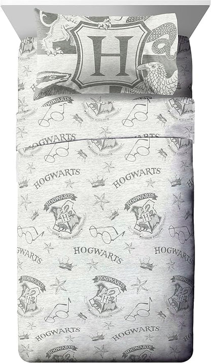 Jay Franco Harry Potter Spellbound 4 Piece Twin Bed Set - Includes Reversible Comforter & Sheet Set - Bedding Features Hogwarts Logo - Super Soft Polyester - (Official Harry Potter Product)