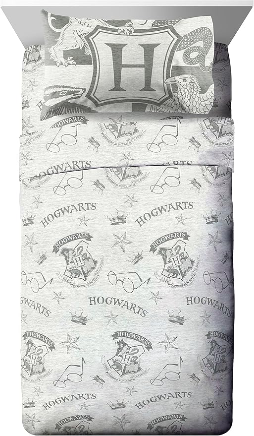 Jay Franco Harry Potter Spellbound 5 Piece Full Bed Set - Includes Reversible Comforter & Sheet Set - Bedding Features Hogwarts Logo - Super Soft Polyester (Official Harry Potter Product)