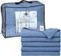 HILLFAIR 100% Cotton Blanket- 120" x 120" XXL Oversized King Bed Blankets - Family Size 10 ft x 10 ft Big - All Season Soft Cozy Breathable Blankets for Bed - Extra Large King Cotton Blanket- Blue
