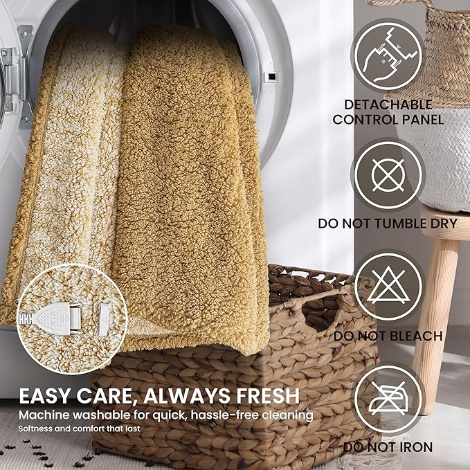 Heated Blanket Electric Blanket King - Fast Heating Blanket Throw Dual Controllers Double Sided Sherpa with 10 Heating Levels & 2-10 Hours Auto Off, Mashine Washable, 90 x 100 Inches, Camel