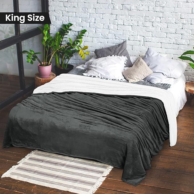 Utopia Bedding Sherpa Blanket King Size (Grey, 90x102 Inches) - Soft Lightweight Plush Fleece Reversible Blanket for Bed, Sofa, Couch, Camping and Travel