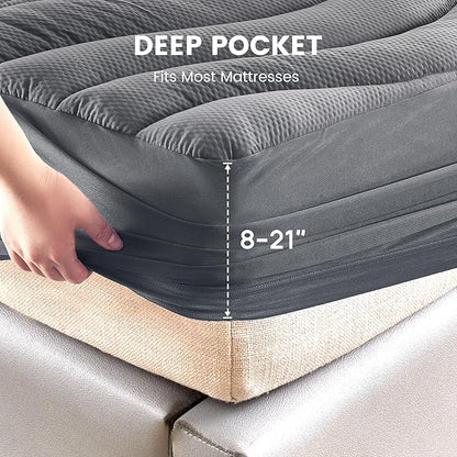 SLEEP ZONE Full Size Mattress Pad, Extra Thick Waterproof Mattress Topper, Breathable & Machine Washable, 54 x 75 Inches (Grey, Full)