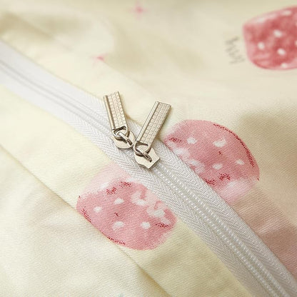 AOJIM Pure Cotton Kids Duvet Cover with Small Strawberries, Soft Bedding Comforter Cover Set 3pcs, 1 Cute Reversible Girls Quilt Cover Twin Size and 2 Pillowcases for Room Deocr, Machine Washable