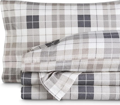 Bare Home Cotton Flannel Sheet Set Prints, 100% Cotton, Velvety Soft Heavyweight - Double Brushed for Softness & Comfort - Deep Pocket - Bed Sheets (Cal King, Quarry Plaid)