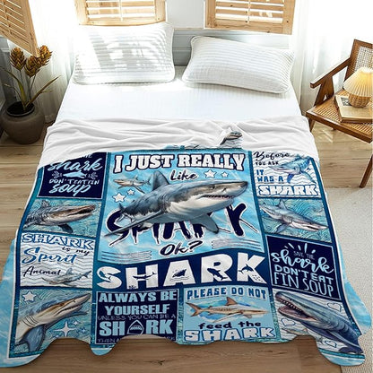 Shark Blanket Ocean I Just Really Like Sharks Throw Blanket Gifts for Girls Boys Kids Adults Soft Flannel Blanket for Sofa Couch Bed Warm Cozy Home Decor for All Seasons,50"x60"for Throw/Travel
