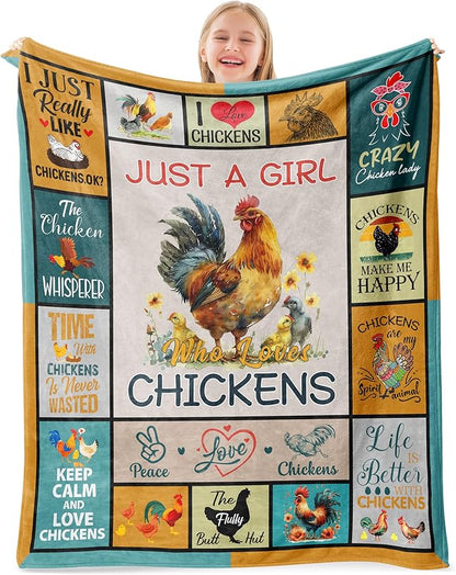 Just A Girl Who Love Chicken Gifts for Girls Kids, Chicken Present for Birthday Christmas, Soft Warm Cozy Blanket 40"X 30"