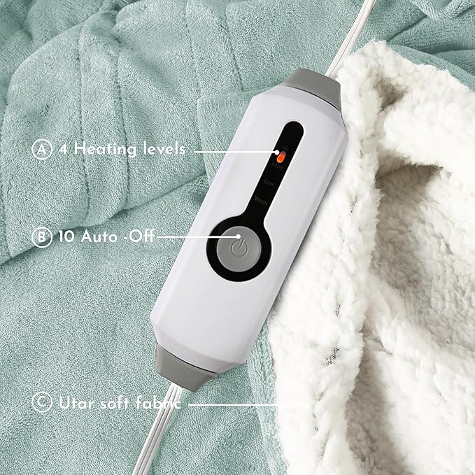 Electric Heated Blanket 84"x90" Queen Size Microplush Cover Blanket, 4 Heat Settings & 10 Hours Auto Off, Cozy & Warm for All Night, Machine Washable, Light Green
