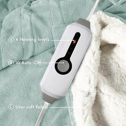 Electric Heated Blanket 90"x100" King Size Microplush Cover Blanket, 4 Heat Settings & 10 Hours Auto Off, Cozy & Warm for All Night, Machine Washable,Spring Green