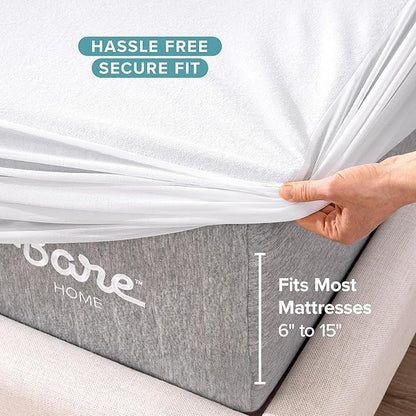 Bare Home Twin Size Mattress Protector - 100% Waterproof & Breathable - Cooling Mattress Cover - Protects Against Spills - Vinyl Free Noiseless - Dorm Essentials - Protect Your Mattress (Twin, White)