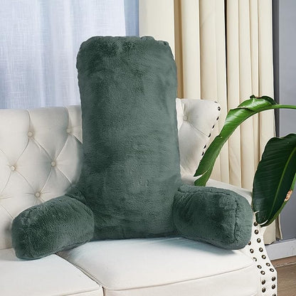 Home Soft Things Fox Faux Fur Bedrest Reading Pillow with DIY Filling, Need Assembly, Backrest Armrest Pillow Chair Back Support for Sitting up in Bed, Gunmetal, 28" x 30" x 17"