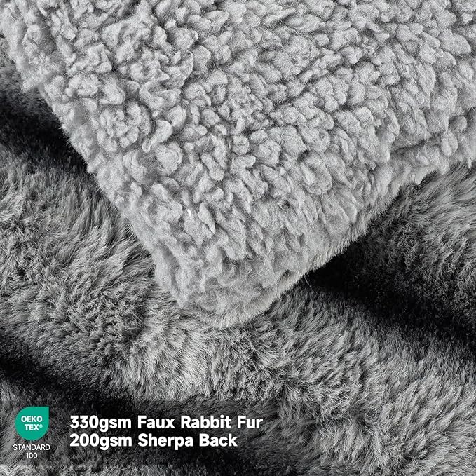 Heated Blanket Electric Throw- 50"x60" Soft Thick Faux Fur Electric Blanket for Sofa with 5 Heat Levels & 4 Hours Auto-Off Overheat Protection, Warm Cozy Gifts, Grey