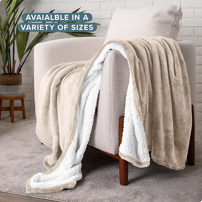 Bare Home Sherpa Fleece Blanket - King Size - Blanket for Bed, Sofa, and Couch - Warm & Lightweight - Fluffy & Soft - Reversible (King, Oyster)