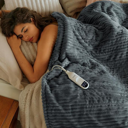 Bedsure GentleSoft Heated Blanket Electric Throw - Soft Ribbed Flannel Electric Blanket, Heating with 4 Time Settings, 6 Heat Levels, 3 hrs Timer Auto Shut Off, Gifts for Grandma (50x60 inches, Grey)