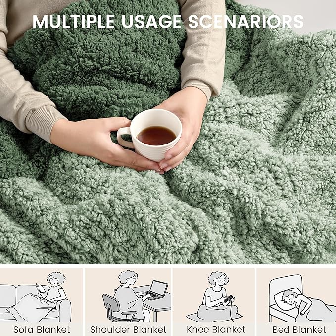 Heated Blanket Electric Blanket Throw - Fast Heating Blanket Throw Double Sided Sherpa Ultra Soft Cozy with 10 Heating Levels & 2-10 Hours Auto Off, Mashine Washable, 50 x 60 Inches, Sage