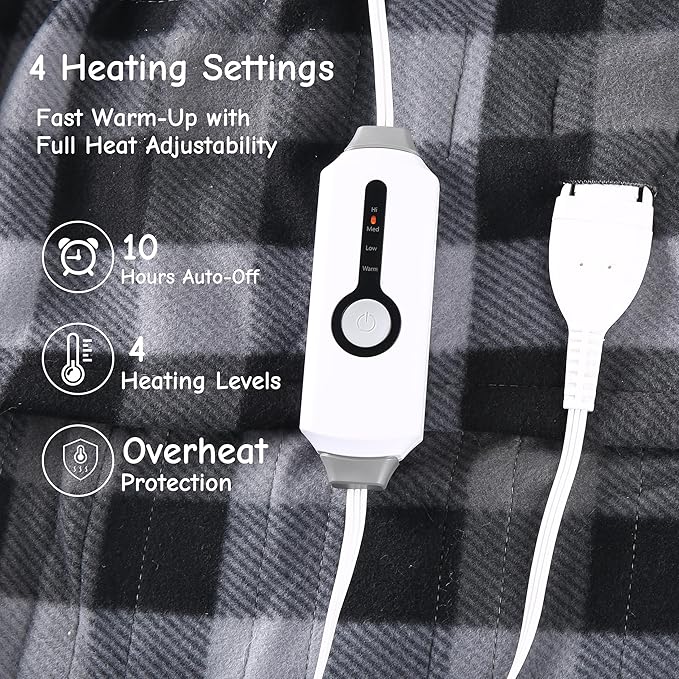 Electric Heated Blanket Full Size 72"x84", 4 Adjustable Heat Settings & 10-Hour Auto-Off, Plush Feel with Overheat Protection, Fast Heating for Luxurious Winter Warmth, Grey Plaid