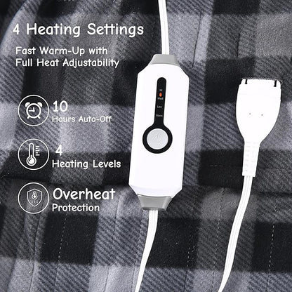 Electric Heated Blanket Full Size 72"x84", 4 Adjustable Heat Settings & 10-Hour Auto-Off, Plush Feel with Overheat Protection, Fast Heating for Luxurious Winter Warmth, Grey Plaid