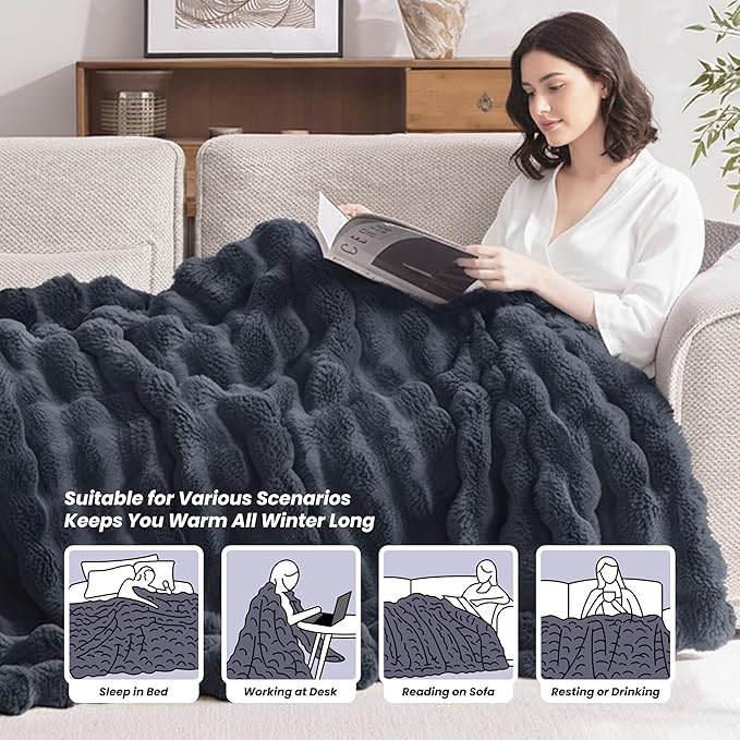 Heated Blanket Queen 84''x 90'', Fast Heating Electric Blanket Ultra-Soft Faux Rabbit Fur with 5 Heat Levels & 5H Auto Shut-Off, Overheat Protection, Machine Washable