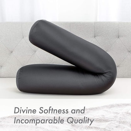 Straight Body Pillow, Full Size Premium Microbead,Side Sleeping/Maternity Pregnant Women, Supportive,Fluffy, Breathable, Cooling, 85/15 Spandex/Nylon Silky Feel Anti-Aging - 48 X 8 - Black