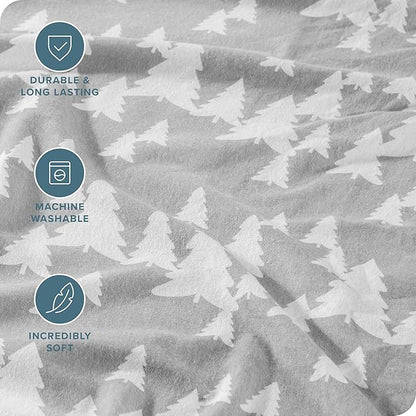 Bare Home Flannel Sheet Set Prints, 100% Cotton, Velvety Soft Heavyweight - Christmas Sheets - Double Brushed Flannel for Extra Softness & Comfort - Deep Pocket - Holiday Sheets (Twin, Winter Trees)