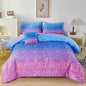 RYNGHIPY 6Pcs Sparkle Gradient Glitter Comforter Sets, Ombre Indigo Pink Gradient Bedding Set for Boys Girls, Rainbow Bed in A Bag Twin Size