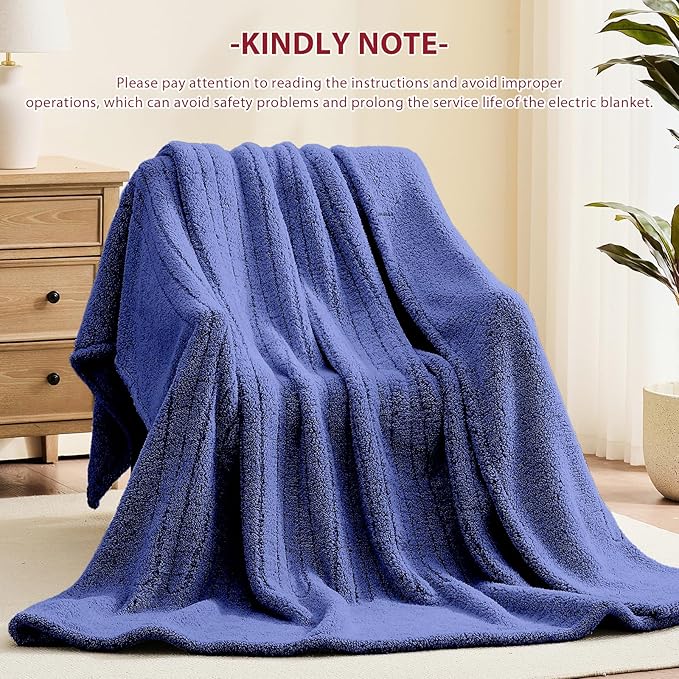 Heated Electric Blanket Full Size - 72"x84" Heating Blanket with 10 Heating Levels & 5 Time Settings Over-Heat Protection, Winter Warmer for Adults with ETL Certification（Navy Blue）