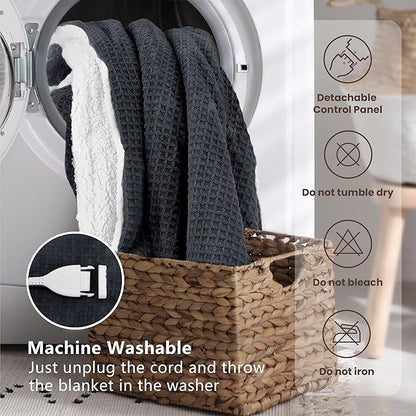 Heated Blanket Electric Blanket Twin Waffle, 62x84 Inches Sherpa Fleece Fast Heating Blanket 6 Heating Levels & 10 Hours Auto Off ETL Certification,Charcoal Grey Twin