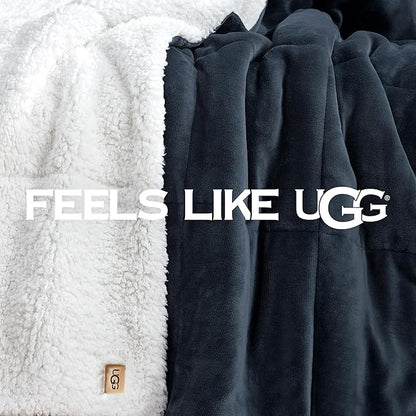 UGG Nita Throw Blanket Soft Reversible Plush Throw for Couch or Bed Washable Warm Fluffy Blanket for College Dorm Room Essentials and Bedding with Down Alternative Fill, 50-inch x 70-inch, Navy Blue