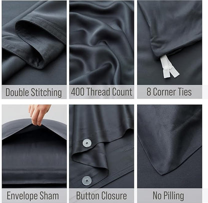 Bella Coterie Luxury Bamboo Viscose King Size Duvet Cover Set | 100% Organically Grown | Corner Ties | Ultra Soft | Cooling | Two Pillow Shams | 106 x 94 | No Insert [Charcoal Grey]