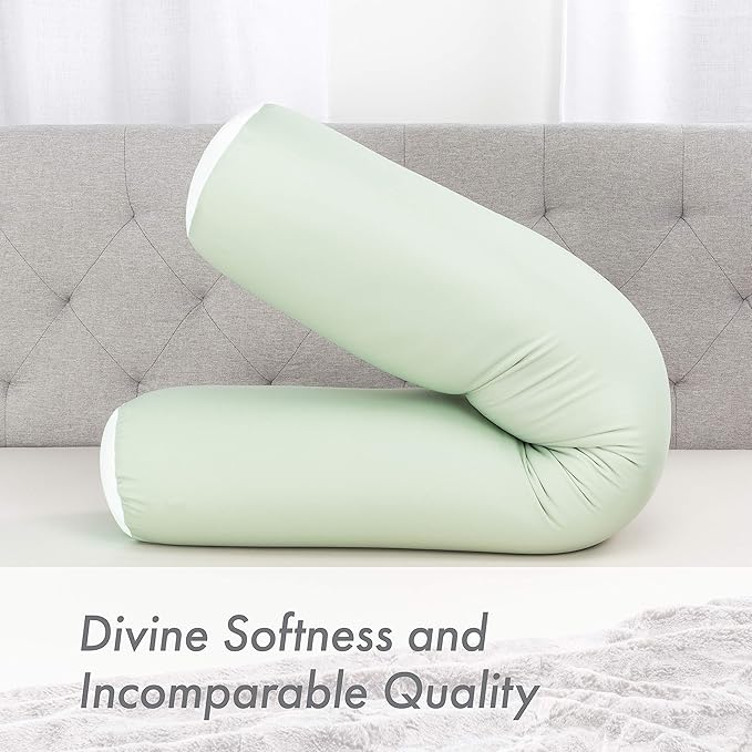 Straight Body Pillow, Full Size Premium Microbead,Side Sleeping/Maternity Pregnant Women, Supportive,Fluffy, Breathable, Cooling, 85/15 Spandex/Nylon Silky Feel Anti-Aging - 48” X 8” - Cadet Grey