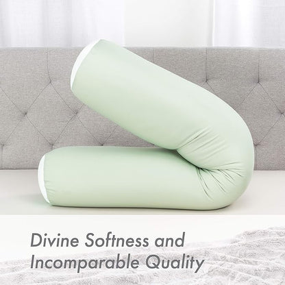 Straight Body Pillow, Full Size Premium Microbead,Side Sleeping/Maternity Pregnant Women, Supportive,Fluffy, Breathable, Cooling, 85/15 Spandex/Nylon Silky Feel Anti-Aging - 48” X 8” - Cadet Grey