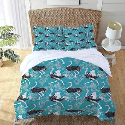 Ostrich Theme 3 Pieces Duvet Cover Comforter Set with 2 Pillowcase Twin Size Bird Bed Sheet Quilt Bedroom Bedding for Lover Kids