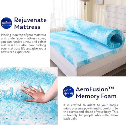 EGO Topper 2 Inch Twin XL Memory Foam Mattress Topper, Gel Foam Mattress Topper for Pressure Relief, Ventilated Design Bed Topper in a Box, CertiPUR-US Certified, 38"×80", Medium
