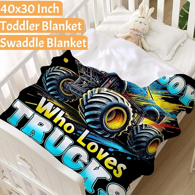 Truck Throw Blanket, Just A Boy Who Loves Trucks Flannel Blankets, Soft Cozy Lightweight Throws Gifts for Truck Lovers & Boys 60x50 Inch for Teen