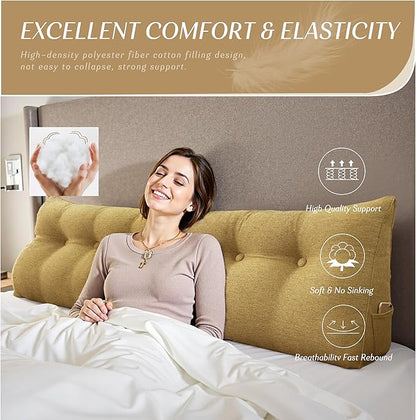 Headboard Wedge Pillow - Triangular Headboard Pillow Bed Rest Wedge Pillow for Sitting in Bed - Backrest Positioning Support Reading Pillow Daybed Pillows with Removable Cover