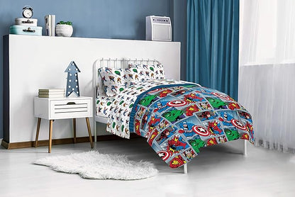Jay Franco Marvel Avengers Fighting Team 5 Piece Full Bed Set - Includes Reversible Comforter & Sheet Set Bedding - Super Soft Fade Resistant Microfiber (Official Marvel Product)