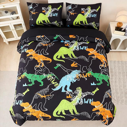 RYNGHIPY Dinosaur Comforter Set Full Size 3Pcs Dinosaur Bedding Set for Kids Boys Girls Microfiber Boys Bedroom Set 1 Comforter with 2 Pillowcases (Multi,Full)