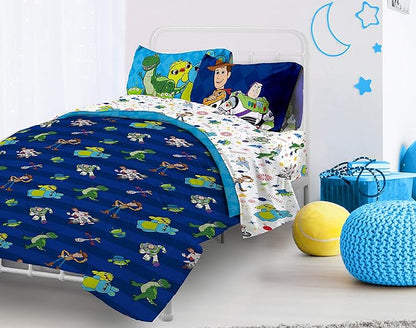 Jay Franco Disney Toy Story Buzz & Woody 4 Piece Twin Bed Set - Includes Reversible Comforter & Sheet Set - Super Soft Fade Resistant Microfiber - (Official Disney Product)