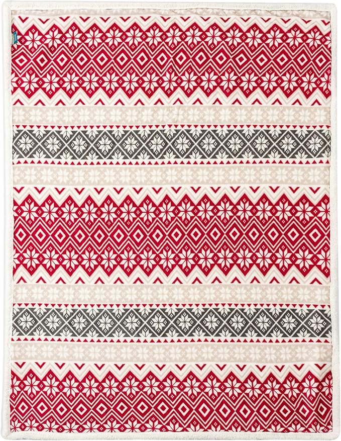 PAVILIA Premium Christmas Sherpa Throw Blanket, Red White Snowflake Holiday Blanket, Ultra-Soft Reversible Fleece Winter Throw for Home Decoration, Cozy Plush 50x60