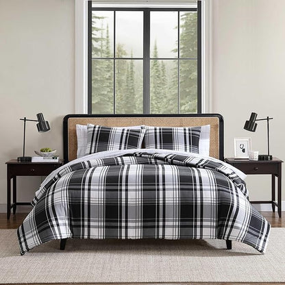 Eddie Bauer - King Comforter Set, Super Soft Reversible Bedding with Matching Shams, Plaid Home Decor, Oeko-Tex Certified (Saddle Mountain Plaid Black, King)