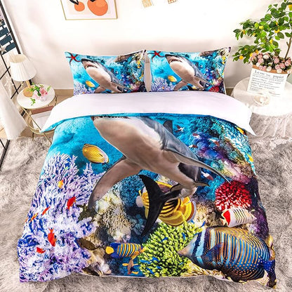 CVHOUSE Shark Duvet Cover Full Size,Ocean Sea Bedding Set,Beach Comforter for Boys Kids Teens,1 2 Pillowcases 3 Piece Full 79'x89'