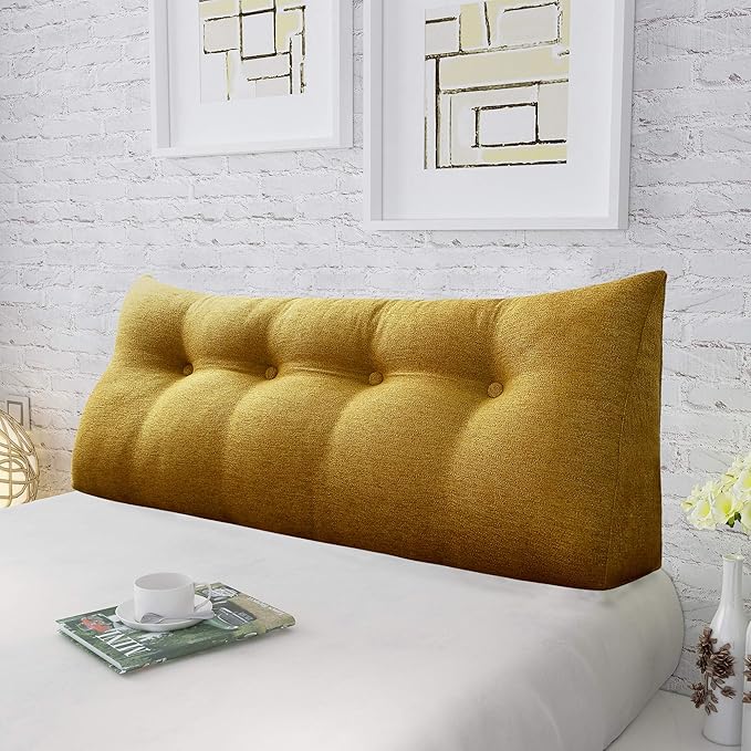 Wedge Headboard Pillow Dorm Room Reading Pillow Back Support for Sitting Up in Bed Bolster Lumbar Cushion Body Positioning Bedrest Cotton Linen 54in Yellow Full