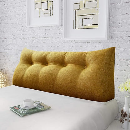 Wedge Headboard Pillow Dorm Room Reading Pillow Back Support for Sitting Up in Bed Bolster Lumbar Cushion Body Positioning Bedrest Cotton Linen 54in Yellow Full