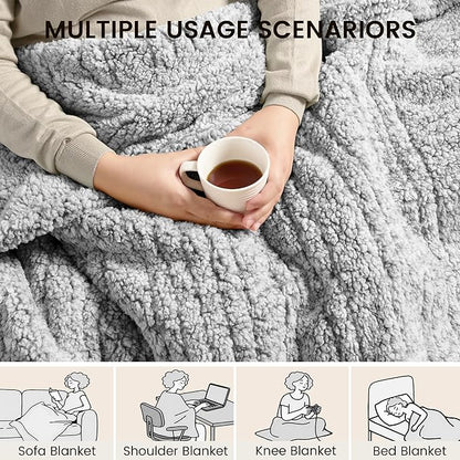 Heated Blanket Electric Blanket Throw - Fast Heating Blanket Throw Double Sided Sherpa Ultra Soft Cozy with 6 Heating Levels & 1-4 Hours Auto Off, Mashine Washable, 50 x 60 Inches, Grey