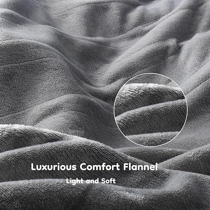 Electric Heated Blanket Throw Size 50×60, Breathable & Luxurious Flannel,Soft Warm Gift with Over-Heat Protection,4 Heating Levels & 3 H Auto Shut Off, Machine Washable, Light Grey
