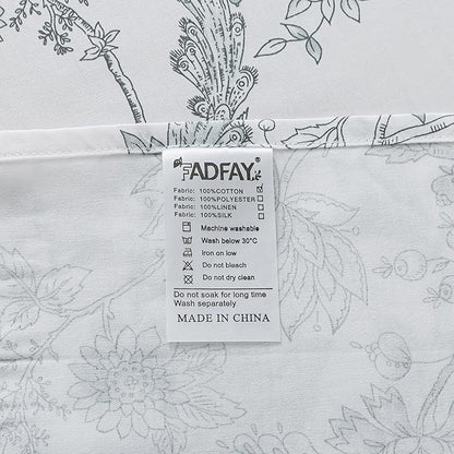 FADFAY Gray and White Duvet Cover Set Twin Shabby White Floral Bedding Vintage Bird Farmhouse Bedding Rustic Peacock Quilt Cover 100% Cotton Comforter Cover with Hidden Zipper Closure 3Pcs, Twin Size