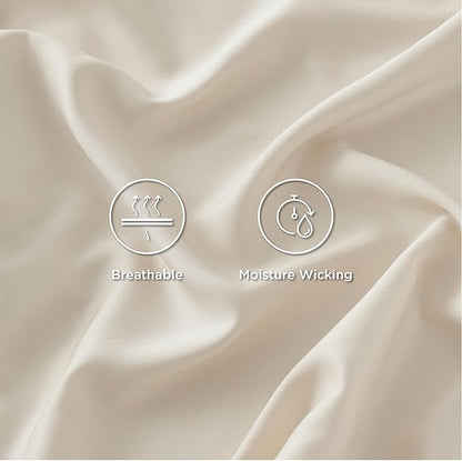 Bedsure California King Sheet Sets, Cooling Sheets, Rayon Derived from Bamboo, Breathable & Soft, Deep Pocket Up to 16 Inches, Hotel Luxury Silky Bedding for Hot Sleepers, Light Beige