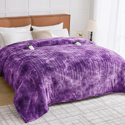greenoak Heated Electric Blanket Throw, Faux Fur Sherpa Heating Blanket for Sofa Bed, Warm Winter Gifts for Women/Her, Heater Lap Blankets 5-Position Timer &10 Heating Levels 84''*90" Purple