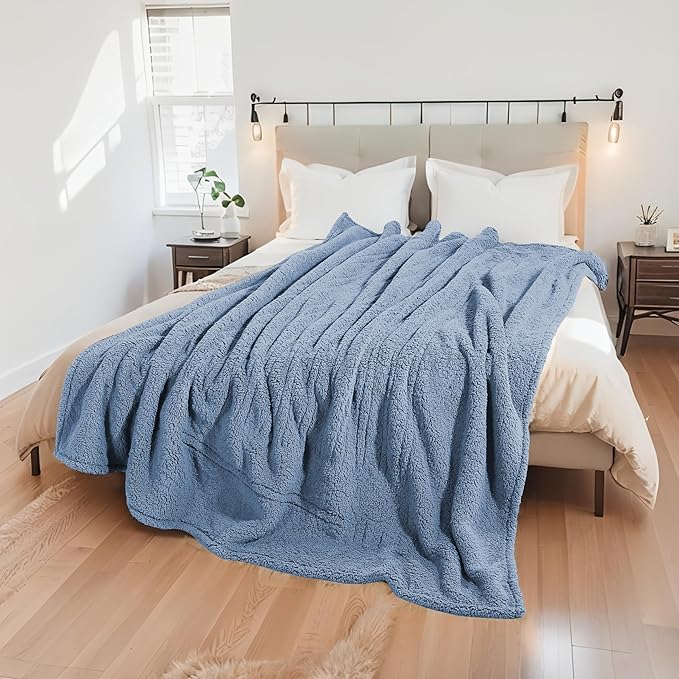 Electric Heated Blanket Full Size 72"×84" with 6 Heating Levels & 1-10Hs Auto Off, Heating Blanket Double Sided Plush Sherpa, Fast Heating, Machine Washable for Christmas Gift - Light Blue