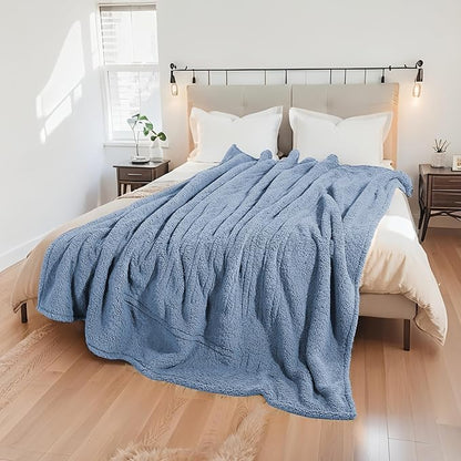 Electric Heated Blanket Full Size 72"×84" with 6 Heating Levels & 1-10Hs Auto Off, Heating Blanket Double Sided Plush Sherpa, Fast Heating, Machine Washable for Christmas Gift - Light Blue