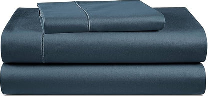 LANE LINEN 100% Egyptian Cotton Twin Sheets Set, Soft & Comfy Sateen Weave No Pill Mercerized Cotton Sheets, Fully Elasticized Reinforced French Seam Fitted Twin Bedding – Dark Denim